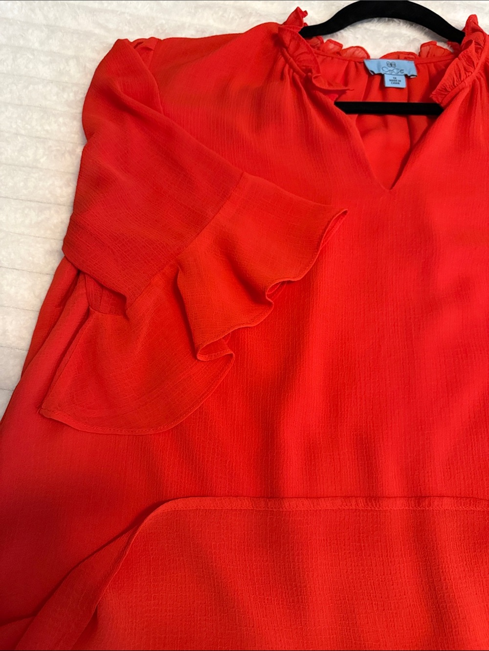CeCe Bright Red Ruffle V-Neck Blouse - Picture 9 of 10